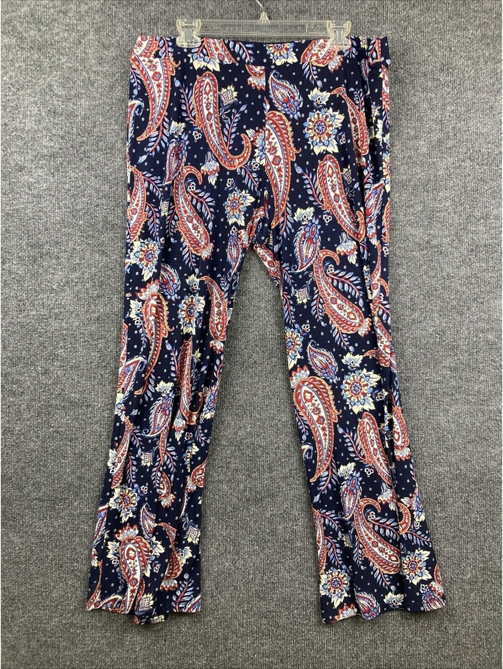 C est 1946 Womens Size Large Navy Blue Paisley Wide Leg Pull On Pants EUC